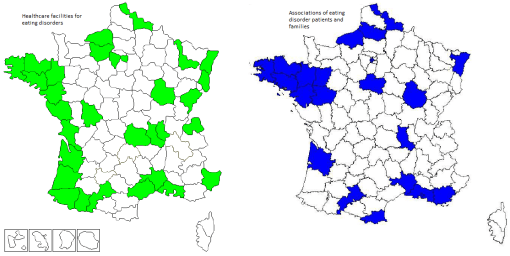 Availability of specialized services and support for eating disorder sufferers in France in 2012. Source: AFDAS-TCA & FNA-TCA.